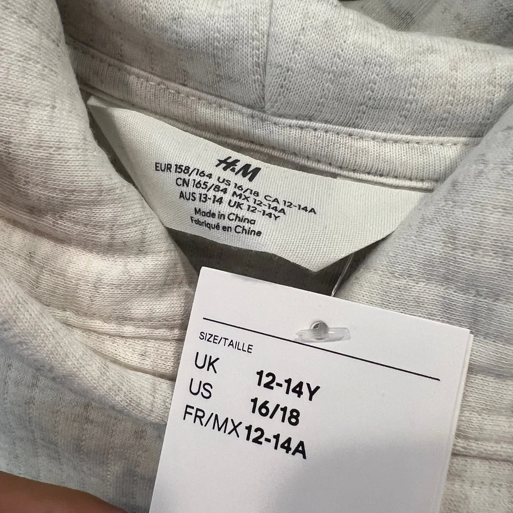 H&M Boys White Melange Ribbed Hoodie Cotton Sweatshirt Size 12/14 NWT - Picture 6 of 8